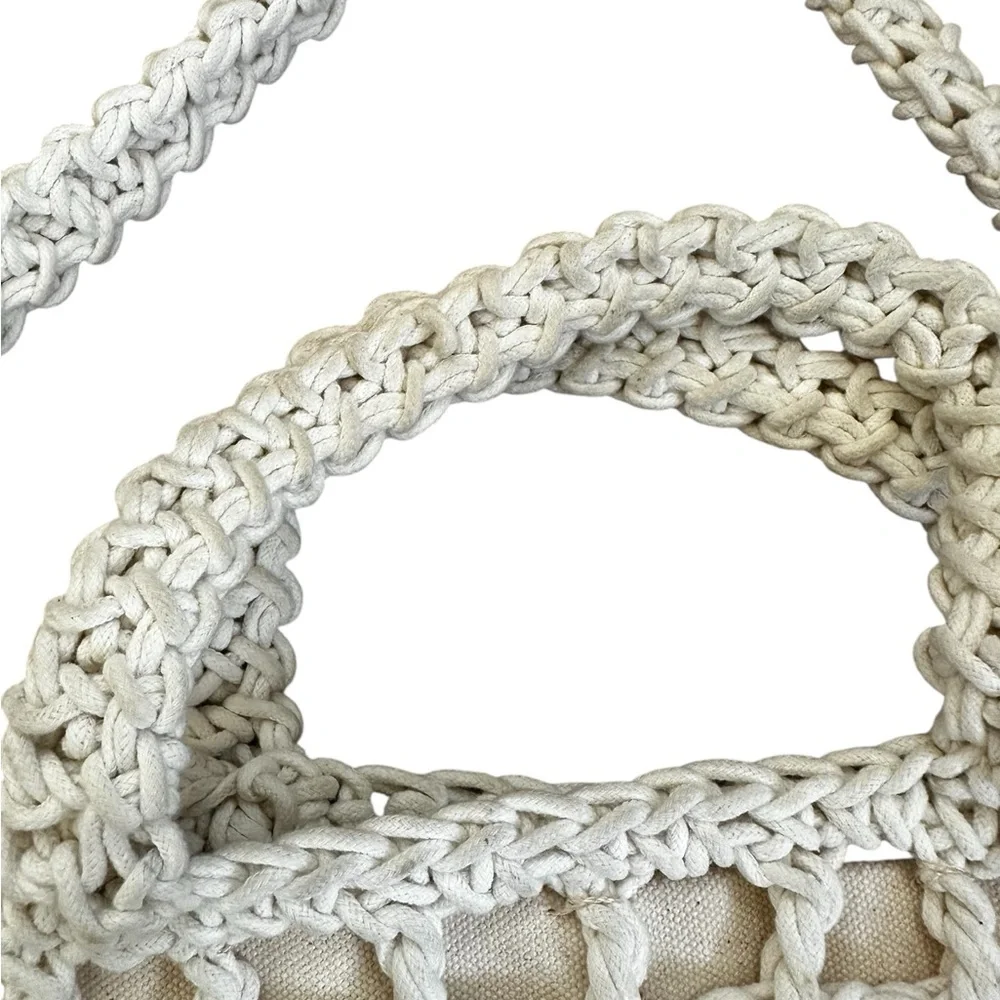 Madewell White Crochet Knit Shoulder Bag Crossbody Boho Beach Coastal Travel - Picture 4 of 7